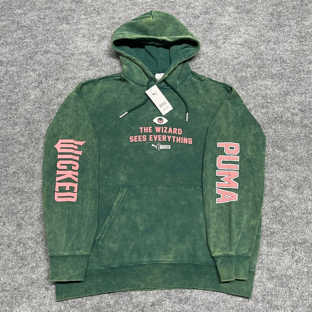 PUMA x WICKED Hoodie Womens XL Dark Myrtle Green Pink Oz Sweatshirt Double Sided